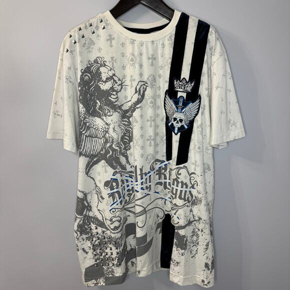 Raw Blue T- Shirt Graphic Print Crew Neck Short Sleeve White Grey Men's 3XL - Picture 1 of 10
